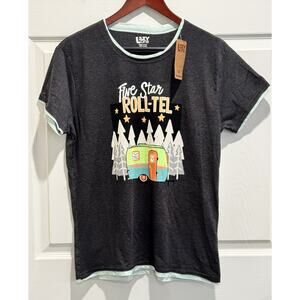 Lazy One Roll Tel Charcoal Gray Ringer Tee Size Medium NWT NEW